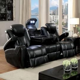 Dark Grey Leatherette Power Headrest & Power Reclining Sofa